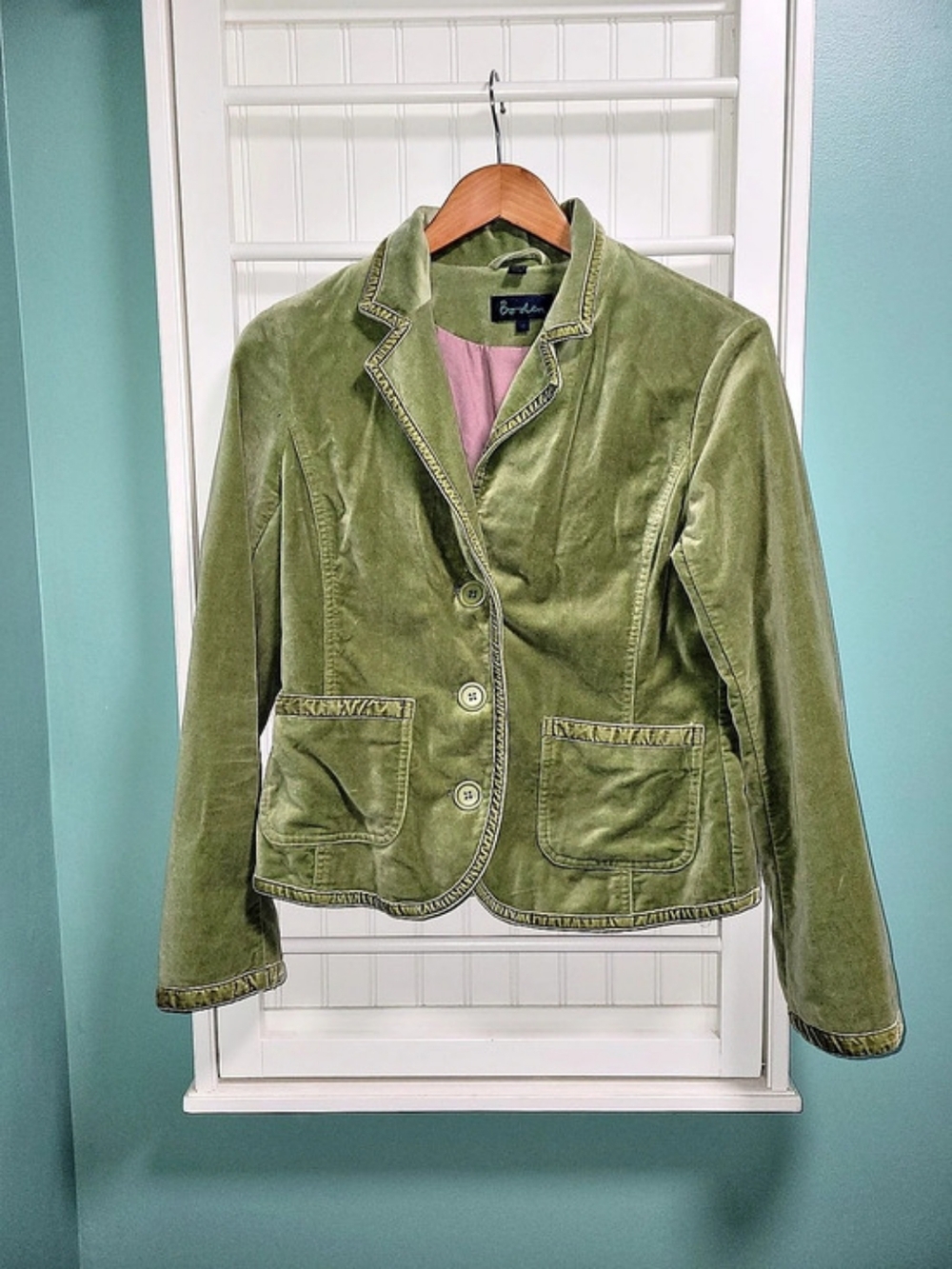 Boden Womens Avocado/Olive Green Three-Button Velvet Blazer UK12/US8